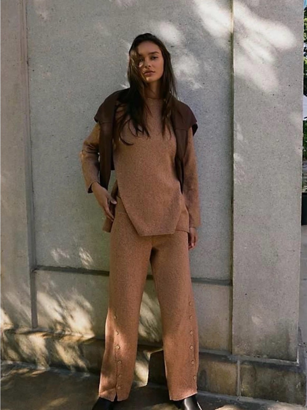 NWT Wide-leg Button Up Sweater Set Free People in Chutney Sand